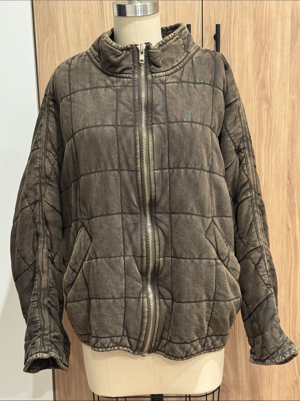 Free people olive green Quilted Washed Bomber Jacket in Olive Brown